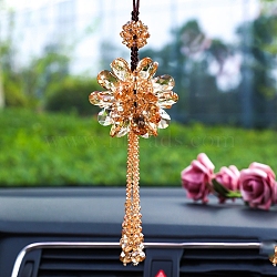 Glass Flower Pendant Decorations, Tassel for Car Rearview Mirror Hanging Ornament, Peru, 330mm(PW-WG637EB-07)