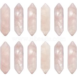 Faceted Natural Rose Quartz Double Terminated Points Healing Stones, Reiki Energy Balancing Meditation Therapy Wand, for Wire Wrapped Pendants Making, No Hole/Undrilled, 30~32x9x9mm, 12pcs/box(G-OC0003-61)