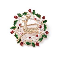 Christmas Theme Rhinestone Brooch Pin, Light Gold Alloy Badge for Backpack Clothes, Deer, 42x14mm(JEWB-D061-01KCG-03)