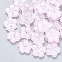 Transparent Single Face Spray Painted Glass Beads, Flower, Pink, 11.5x12x2.5mm, Hole: 1mm(GLAA-S190-006B-02)