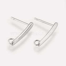 Non-Tarnish 304 Stainless Steel Stud Earring Findings, with Loop, Rectangle, Stainless Steel Color, 15x3x1mm, Hole: 1.8mm, Pin: 0.8mm(STAS-K182-23P)