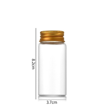 Clear Glass Bottles Bead Containers, Screw Top Bead Storage Tubes with Aluminum Cap, Column, Golden, 3.7x8cm, Capacity: 60ml(2.03fl. oz)