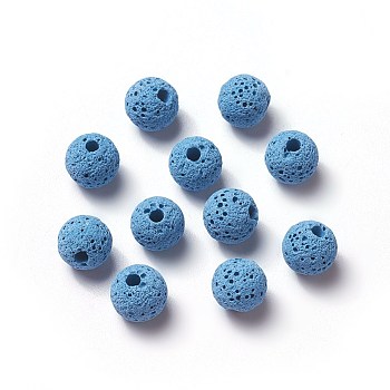 Unwaxed Natural Lava Rock Beads, for Perfume Essential Oil Beads, Aromatherapy Beads, Dyed, Round, Dodger Blue, 8.5mm, Hole: 1.5~2mm