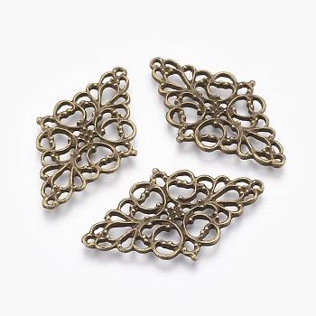Alloy Links, Filigree Joiners, Lead Free and Nickel Free, Rhombus, Antique Bronze, 47x27x2mm, Hole: 1.5mm