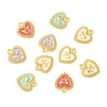 10Pcs 5 Colors Alloy Enamel Pendants, Heart with Bowknot, Golden, Mixed Color, 17x14mm, 2pcs/color