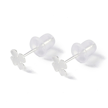 999 Sterling Silver Stud Earrings for Women, with 999 Stamp, Clover, 5x5mm