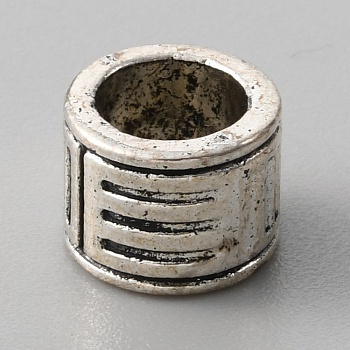 Alloy European Beads, Large Hole Beads, Column, Antique Silver, 9.7x7.5mm, Hole: 6.7mm