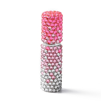 Empty Portable Aluminum Perfume Spray Bottles, Mist Atomizer, with Glass Rhinestone, Refillable Bottle, Deep Pink, 2.25x8.55cm, Capacity: 5ml(0.17fl. oz)