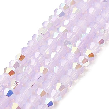 Baking Painted Glass Beads Strands, Imitation Opalite, Faceted, AB Color Plated, Bicone, Lilac, 4.5x4mm, Hole: 0.8mm, about 88~89pcs/strand, 13.11''(33.3cm)