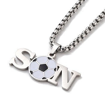 202 Stainless Steel Enamel Box Chain Sport Ball Pendant Necklaces for Men, Stainless Steel Color, Football, 23.74 inch(60.3cm), Pendant: 17x33mm