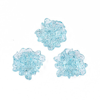Transparent Acrylic Cabochons, with Glitter Powder, Flower, Sky Blue, 25x22.5x10.5mm