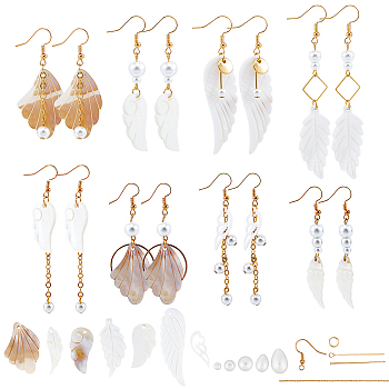 DIY Earring Making Kits, Including Natural Freshwater Shell & Alloy Pendants, Glass Pearl Beads, Brass Linking Rings & Earring Hooks & Cable Chains, Golden