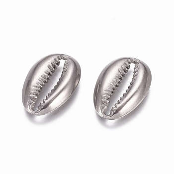 304 Stainless Steel Pendants, Cowrie Shell Shape, Stainless Steel Color, 14x9.5x2mm, Hole: 2x10mm