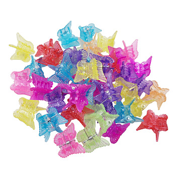 Kids Hair Accessories, Plastic Claw Hair Clips, with Glitter Powder, Butterfly, Mixed Color, 17~18x18~19x21~22mm