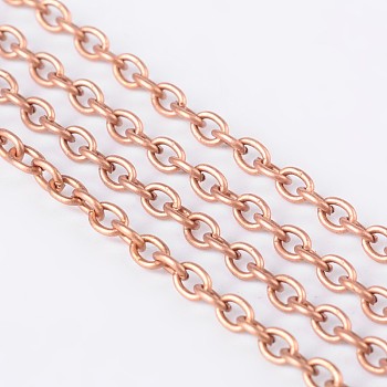 Iron Cable Chains, for DIY Jewelry Making, with Spool, Unwelded, Oval, Lead Free and Nickel Free, Red Copper, 3x2x0.5mm, about 328.08 Feet(100m)/roll