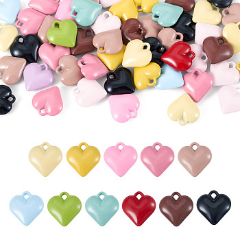 50Pcs Baking Paint Acrylic Pendants, Heart Charms, Mixed Color, 17x16x6mm, Hole: 3x2mm