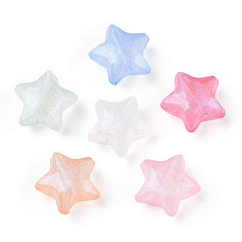 Luminous Acrylic Beads, Glitter Beads, Glow in the Dark, Star, Mixed Color, 14x15x8mm, Hole: 2mm, about 580pcs/500g