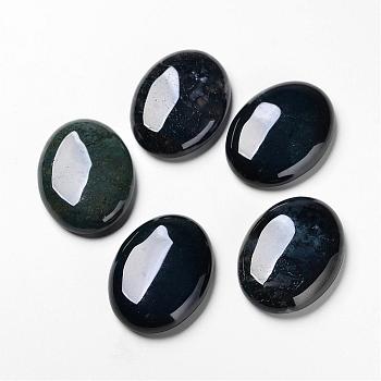 Natural Moss Agate Cabochons, Flat Back, Oval, 40x30x9.5mm