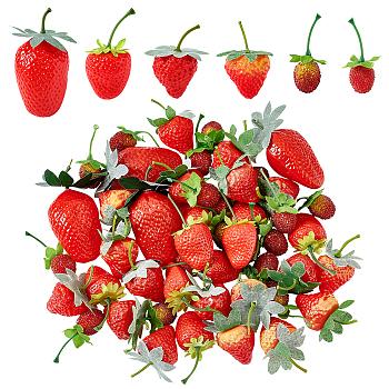 55Pcs 6 Styles Plastic Imitation Strawberry, Artificial Fruit, Pretending Prop Decorations, Red, 55~81x19~42x19~31.5mm, Hole: 2mm