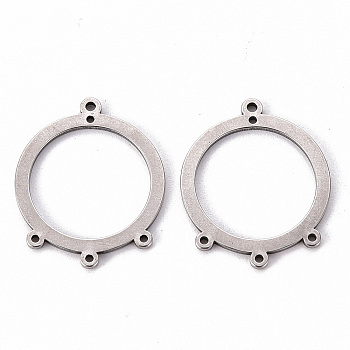 201 Stainless Steel Chandelier Components Links, Round Ring, Laser Cut, Stainless Steel Color, 24.5x20.5x1mm, Hole: 1.2mm and 1mm
