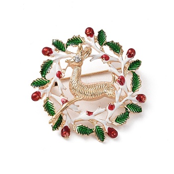 Christmas Theme Rhinestone Brooch Pin, Light Gold Alloy Badge for Backpack Clothes, Deer, 42x14mm
