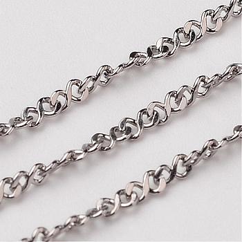 304 Stainless Steel Twisted Chains Curb Chain, Faceted, Soldered, Stainless Steel Color, 1.5x1mm