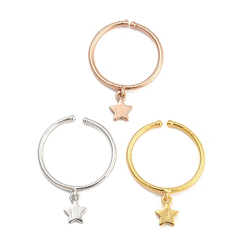 Rack Plating Brass Cuff Rings, Long-Lasting Plated, Star Charm Finger Ring, Stackable Thin Ring for Women, Mixed Color, US Size 6 3/4(17.1mm), 1.3mm