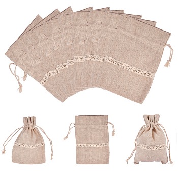 PandaHall Elite Cotton Packing Pouches, Drawstring Bags, with Lace, Tan, 14~15x10~11cm, 20pcs/set