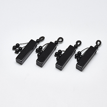 Natural Black Agate Big Pendants, with Braided Nylon Cord, Cuboid, 55~65mm, Hole: 3~7mm