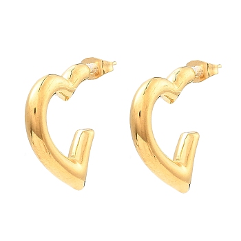 304 Stainless Steel Heart Stud Earrings, Half Hoop Earrings for Women, Real 18K Gold Plated, 25x4mm