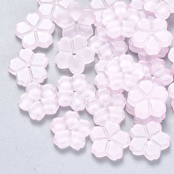 Transparent Single Face Spray Painted Glass Beads, Flower, Pink, 11.5x12x2.5mm, Hole: 1mm