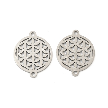 201 Stainless Steel Laser Cut Connector Charms, Hollow Flat Round Links, Non-Tarnish, Stainless Steel Color, 19x15x1mm, Hole: 1.4mm