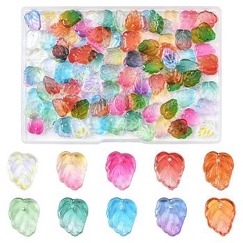 120Pcs 10 Colors Autumn Theme Two-Tone Transparent Glass Charms, Leaf, Mixed Color, 13.5x10.5x3.5mm, Hole: 1.2mm, 12pcs/color