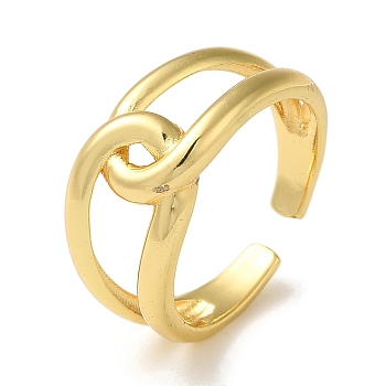 Rack Plating Brass Open Cuff Rings for Women, Knot, Real 18K Gold Plated, Inner Diameter: 18.2mm