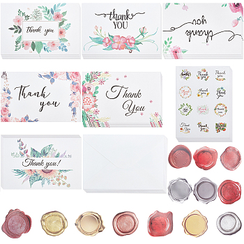 PandaHall Elite Adhesive Wax Seal Stickers, Paper Envelope and Flower Pattern Greeting Cards Sets for Diary Craft Scrapbook DIY Gift, Mixed Color, 39.5~47x35~41.5x0.2mm, 45pcs/box, 1box