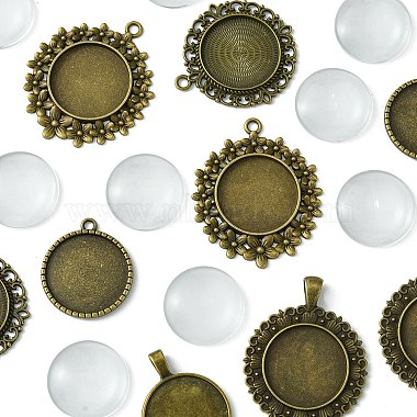 DIY Blank Round Glass & Tibetan Style Alloy Pendant Making Kits(DIY-FS0006-10)-3