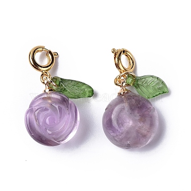 Natural Amethyst Rose Spring Ring Clasp Charms(HJEW-P014-03G)-2
