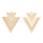 Rack Plating Brass Filigree Pendants, Long-Lasting Plated, Triangle, Nickel Free, Light Gold, 40x32.5x0.4mm, Hole: 1.5mm(KKC-T001-59KC)