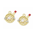 Alloy & ABS Plastic Pearl & Rhinestone Pendants Racket Charms, with Enamel, Rack Plating, Long-Lasting Plated, Golden, 18x12x5mm, Hole: 1.8mm(PL-CBA5609-03G)
