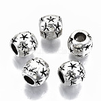 Tibetan Style Alloy European Beads, Barrel, Cadmium Free & Lead Free, Antique Silver, 11x10mm, Hole: 5mm, about 300pcs/1000g(TIBEB-N005-22AS-RS)