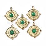 PVD Vacuum Plating 201 Stainless Steel Natural Malaysia Jade Pendants, Real 18K Gold Plated, Flat Round Charms, 20.5x18x4mm, Hole: 1.2mm(STAS-C064-VC887)