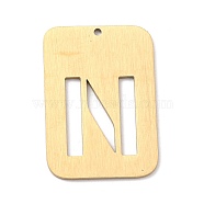 Ion Plating(IP) 304 Stainless Steel Pendants, Rectangle with Alphabet, Hollow, Letter.N, 32x22x1mm, Hole: 1.5mm(STAS-K216-49N-G)