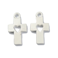 Plating Alloy Pendant, Cross wtih Heart Charms, Matte Silver Color, 18.5x10x2mm, Hole: 1.8mm(PALLOY-Q445-25)