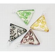 Handmade Silver Foil Glass Pendants, Triangle, Mixed Color, Size: about 44mm wide, 51mm long, 7.5mm thick, hole: 6mm wide, 4.5mm long(X-FOIL-N021-M)