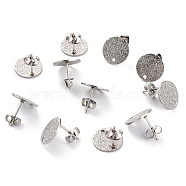 304 Stainless Steel Stud Earring Findings, with Ear Nuts, Textured Flat Round, Stainless Steel Color, 12x1mm, Hole: 1.4mm, Pin: 0.8mm(STAS-O144-01C-P)