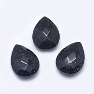 Synthetic Blue Goldstone Cabochons, Faceted, teardrop, 17~18x12.5x4.5~6mm(G-P384-D08)