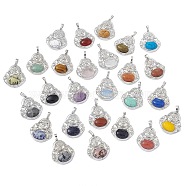 Natural & Synthetic Mixed Gemstone Pendants, Buddha Charms, with Platinum Tone Rack Plating Brass Findings, Cadmium Free & Lead Free, Mixed Dyed and Undyed, 39x32x9.5mm, Hole: 8x4.5mm(G-H283-01)