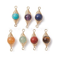 7Pcs 7 Styles Natural & Synthetic Mixed Gemstone Copper Wire Wrapped Connector Charms, Chakra Horse Eye Links, Dyed and Undyed, Light Gold, 26x9.5x8.5mm, Hole: 1.5mm, 1pc/style(PALLOY-JF02517-01)