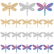 18Pcs 3 Colors 304 Stainless Steel Pendants, Dragonfly, Mixed Color, 20x25x2mm, Hole: 2mm, 6pcs/color(STAS-DC0013-16)