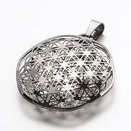 304 Stainless Steel Hollow Pendants, Round, Stainless Steel Color, 42.5x40x8.5~9.8mm, Hole: 5x9mm(STAS-P085-01B)